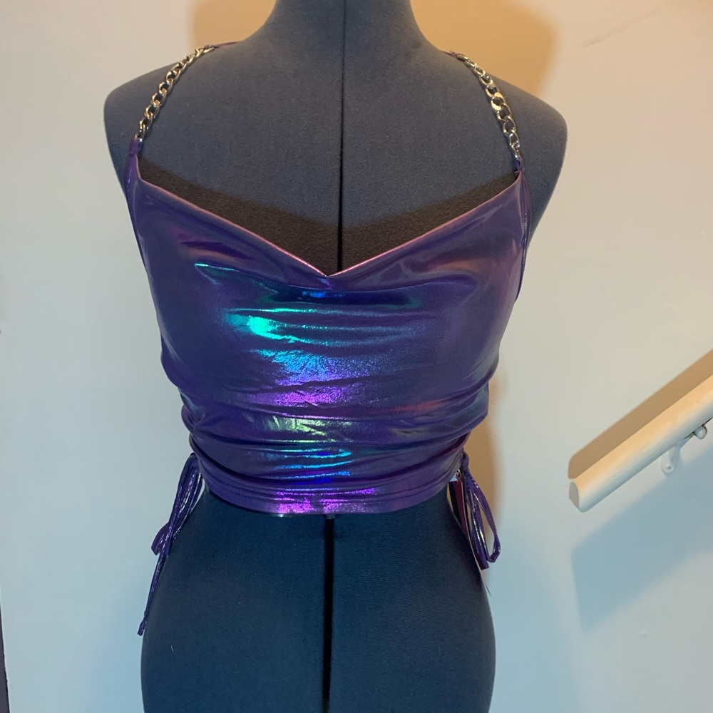 Purple holo chain strap crop top. Shein size small. New with tags!